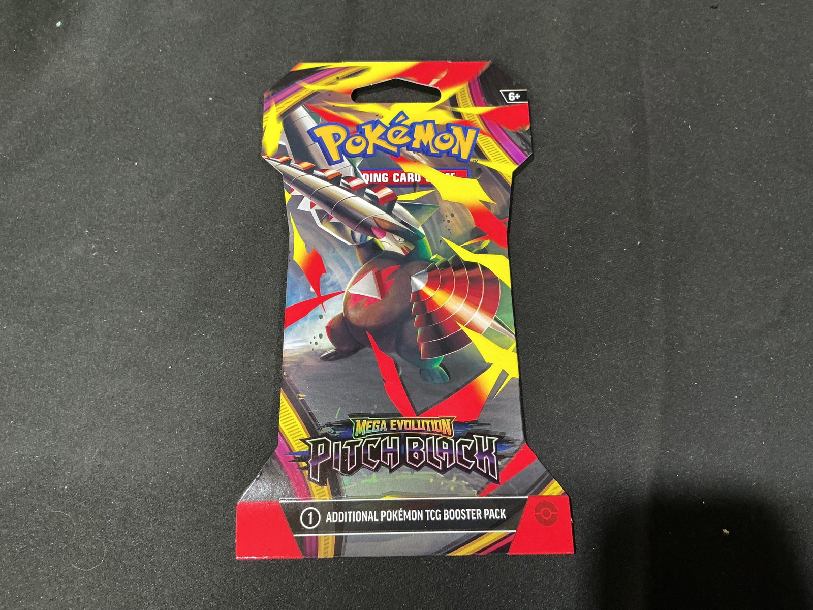 Pokemon Pitch Black Mega Excadrill ex Booster Pack: Returning to the lineup, this sealed Pokemon Mega Evolution Pitch Black sleeved booster pack features Mega Excadrill ex prominently on the outer pack artwork and contains one Pokemon TCG booster