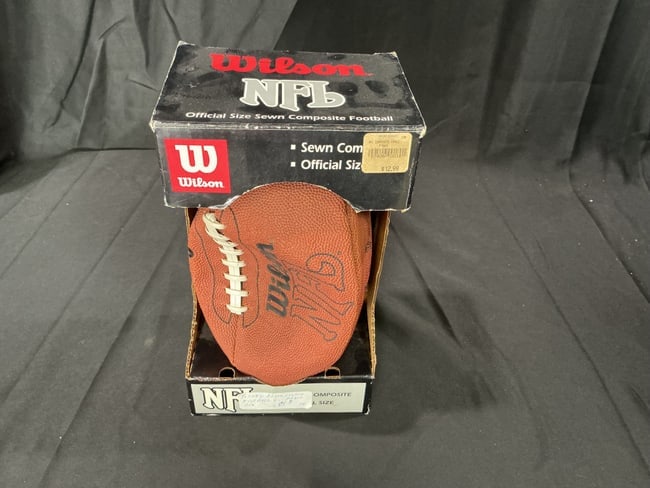 Wilson NFL Football Signed by Rocky Bleier in Original Box: Making another appearance, this official size Wilson NFL sewn composite football features the handwritten signature of Pittsburgh Steelers great Rocky Bleier and comes with its original Wilson NFL