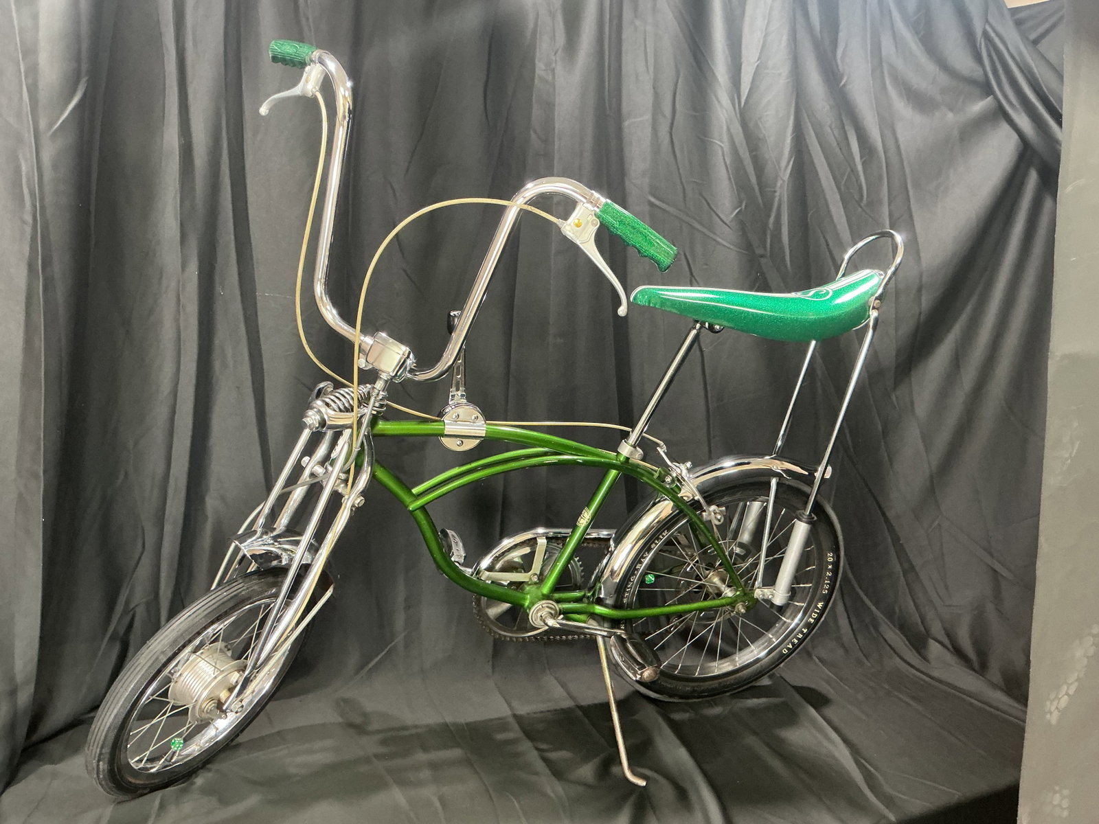 Green Schwinn Pea Picker 5-Speed: A standout from Schwinn's classic muscle bike era, this vintage Sting-Ray Pea Picker 5-Speed bicycle features the iconic green finish, springer fork, banana seat, and unmistakable muscle bike