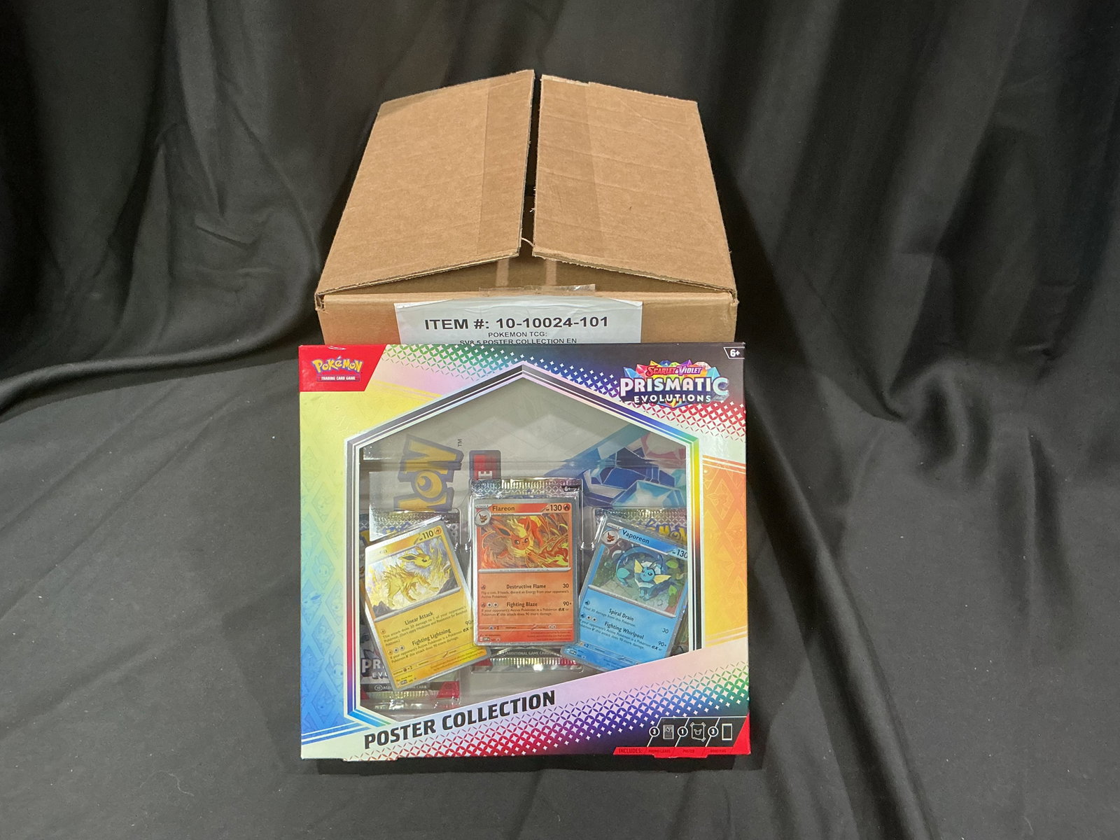 Prismatic Evolutions Poster Collections Case of 6: Offered once more, this Pokemon Scarlet & Violet Prismatic Evolutions grouping includes six factory sealed Poster Collections housed together in the original 6-count shipping carton. Each collection f