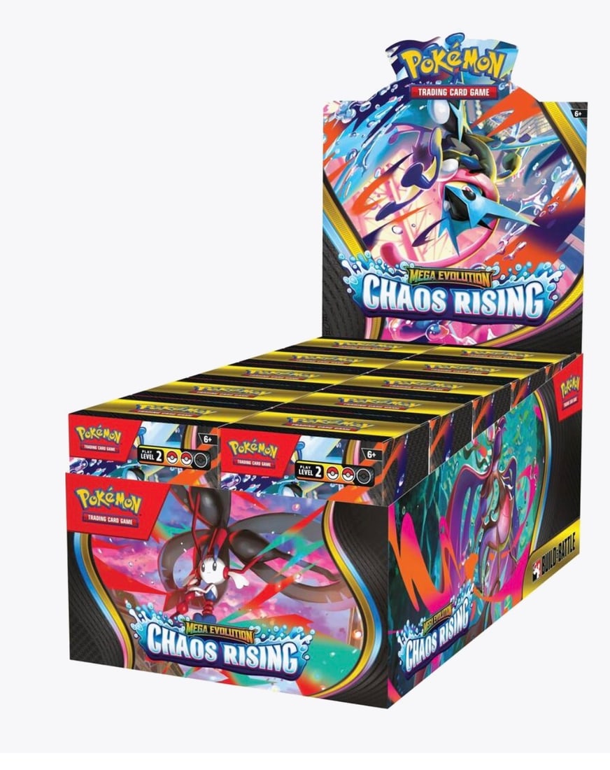 Pokemon Chaos Rising Build & Battle Display Box: Featured again, this factory sealed Pokemon Mega Evolution Chaos Rising Build & Battle display box contains 10 individually sealed Build & Battle kits. The full display format provides a substantial