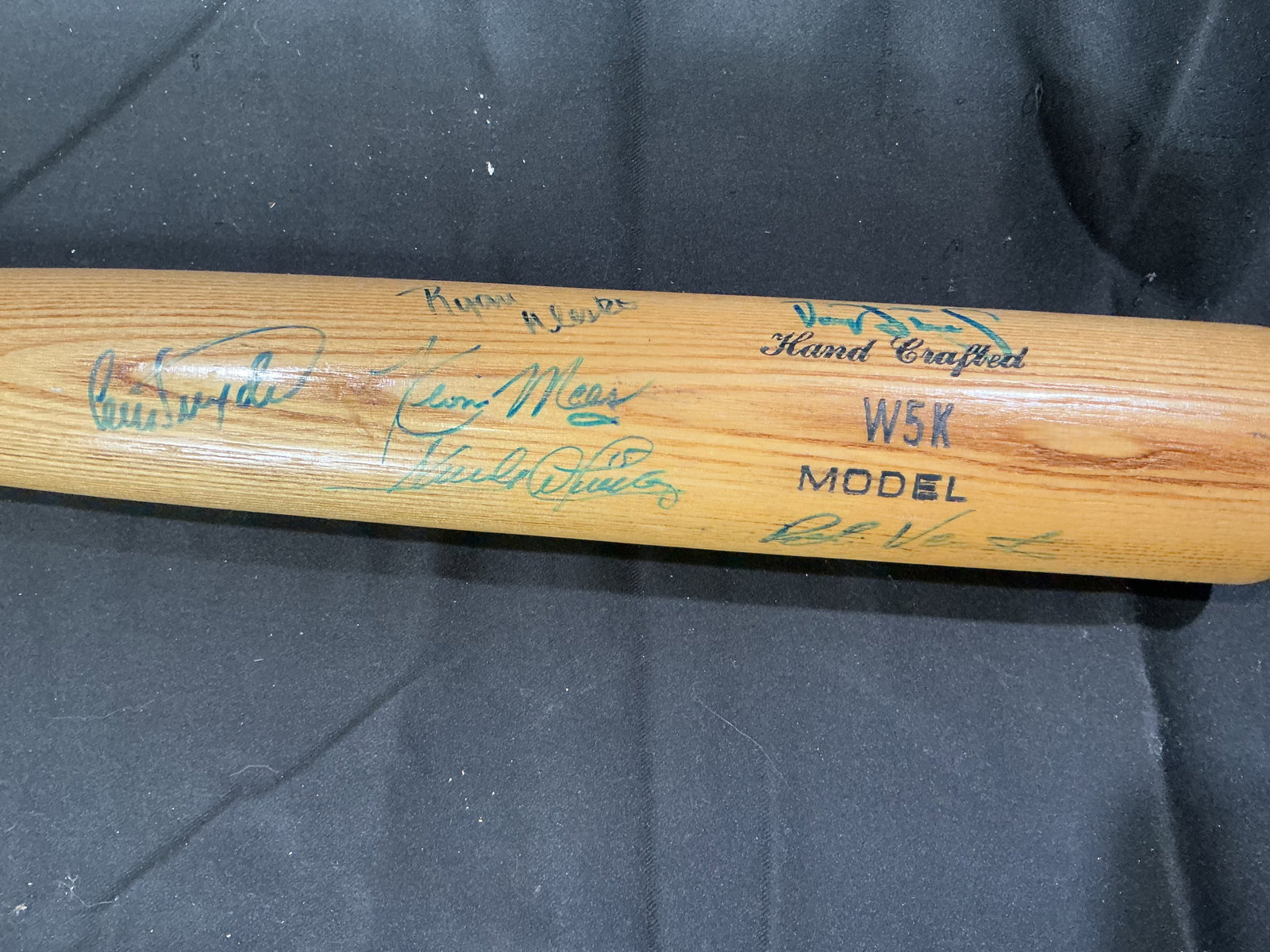 Multi-Signed Worth W5K Baseball Bat Bob Veale & More: Offered once more, this hand-crafted Worth model W5K wooden baseball bat, made in the USA, carries multiple signatures in blue marker along the barrel. Names include Chris Snyder, Kevin Mears, Paula