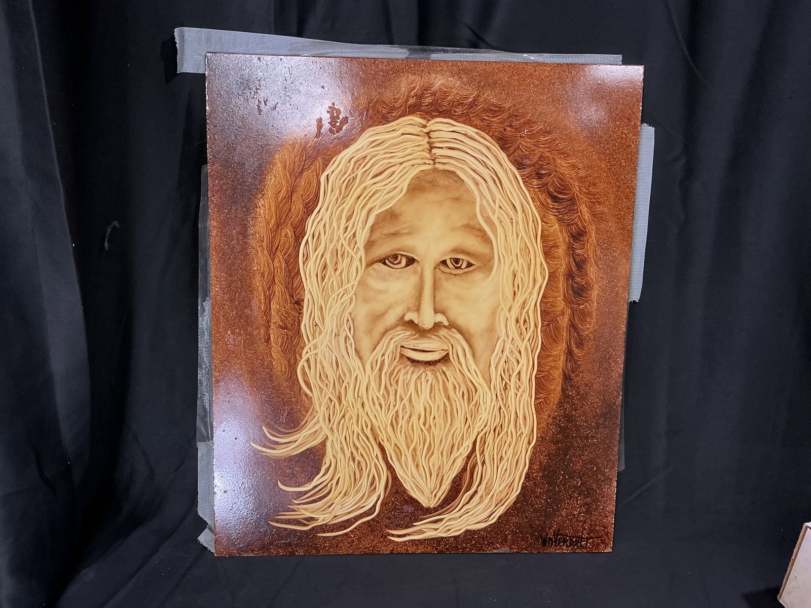William Verdult “Faith” Mixed Media Panel: Original mixed media painted panel by William Verdult depicting a bearded religious figure and titled “Faith.” Signed by the artist, with handwritten notation “FAITH 379-4” on the