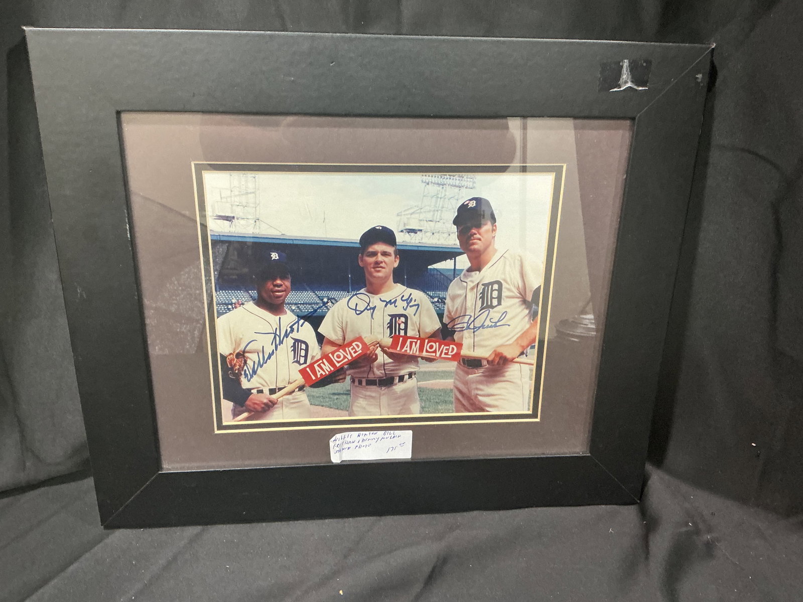 Horton Freehan McLain Signed Tigers Photo: Offered again for Detroit Tigers collectors, this framed color photograph is signed by Willie Horton, Bill Freehan, and Denny McLain, with all three Tigers legends pictured together in uniform and ind