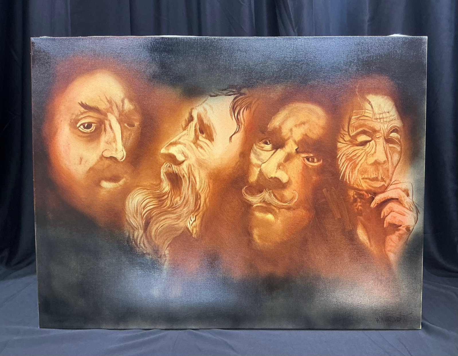William Verdult Mad Men Original Oil Painting: Returning to the auction, this original oil painting on canvas by Dutch-American artist William Verdult (1939–2016), titled 'Mad Men,' portrays four expressive male faces rendered in Verdult's