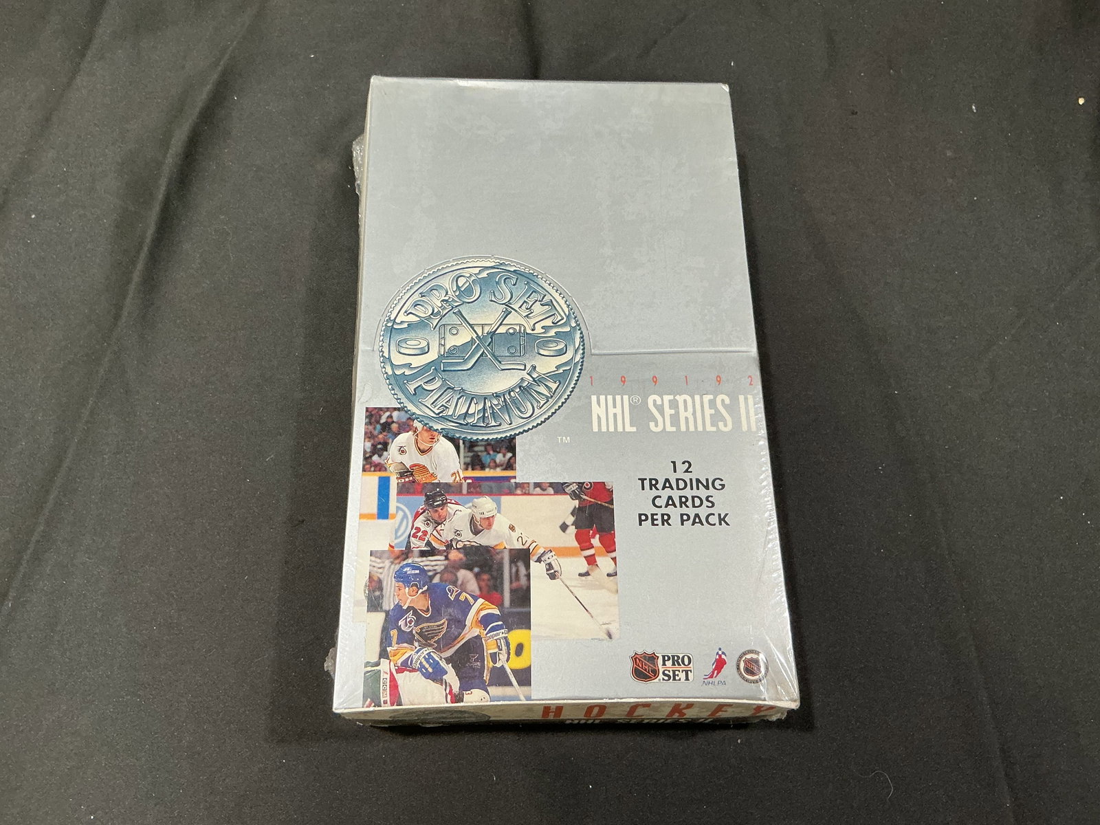 1991-92 Pro Set Platinum NHL Series II Sealed Box: Offered again for hockey collectors, this factory sealed 1991-92 Pro Set Platinum NHL Series II trading card box comes from the upgraded Platinum line that gave Pro Set a more premium hockey
