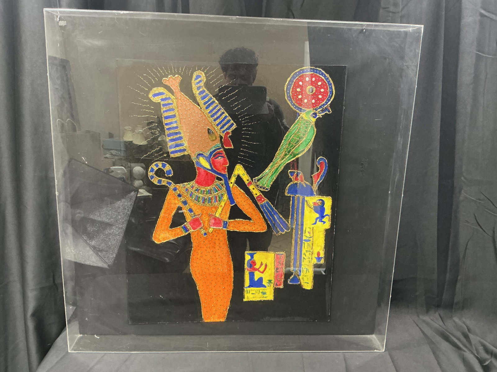William Verdult Egyptian Faith Mixed Media Artwork: Returning as one of the more distinctive William Verdult works in the auction, this one-of-a-kind mixed media artwork titled 'Egyptian Faith' features a stylized Egyptian figure with vivid coloration,