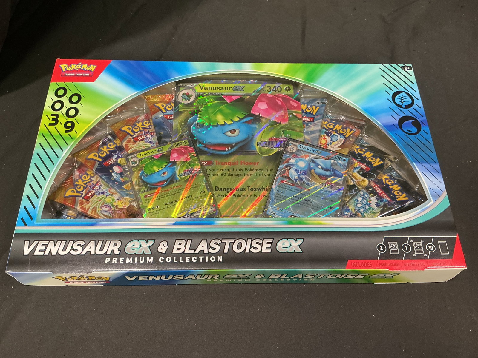 Pokemon Venusaur ex & Blastoise ex Premium Collection: Making its first auction appearance, this factory sealed Pokemon TCG Venusaur ex & Blastoise ex Premium Collection features foil promo cards of Venusaur ex and Blastoise ex, an oversized foil