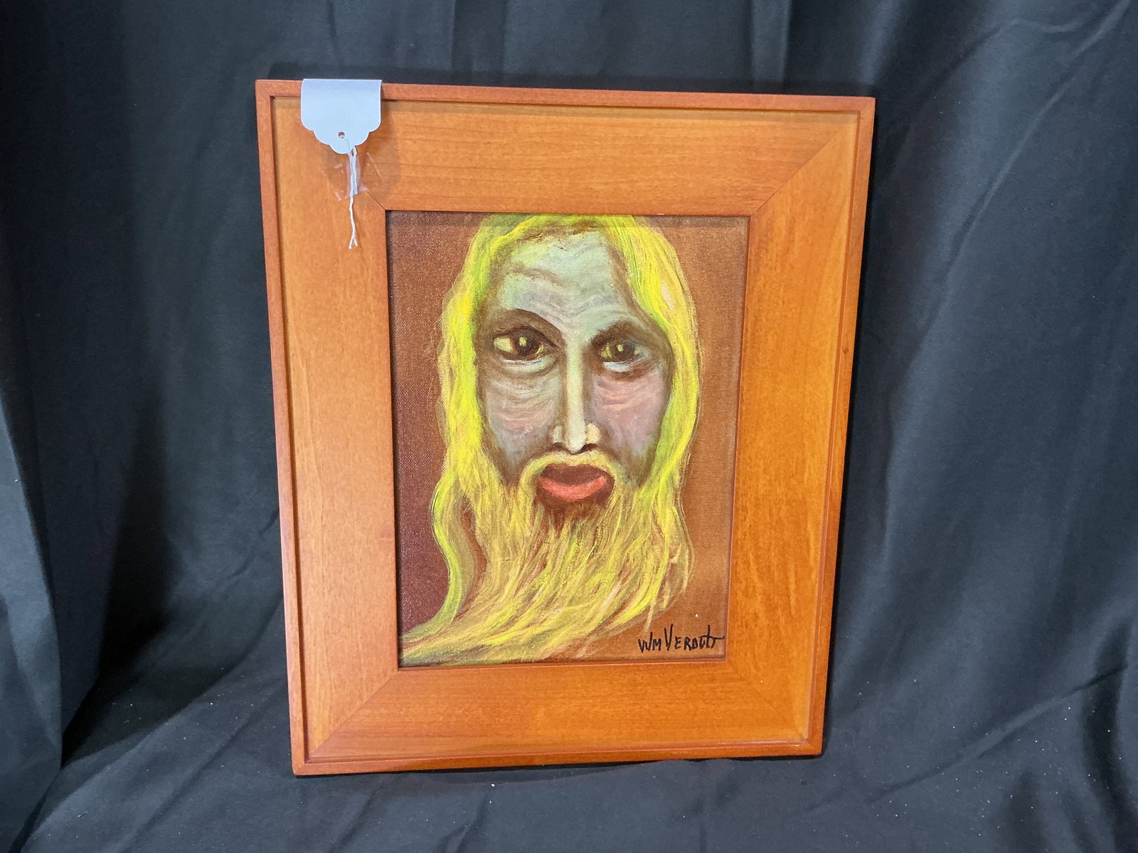 William Verdult "Wisdom" Original Oil Painting: Rich in visual character, this original oil painting by William Verdult depicts a haunting bearded figure with elongated features and expressive eyes. A distinctive surrealist composition showcasing