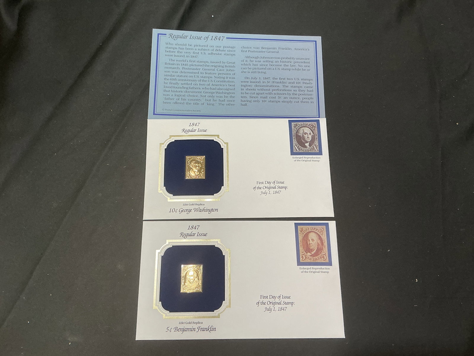 1847 First U.S. Stamps 22kt Gold Replica Pair (1 of 1)