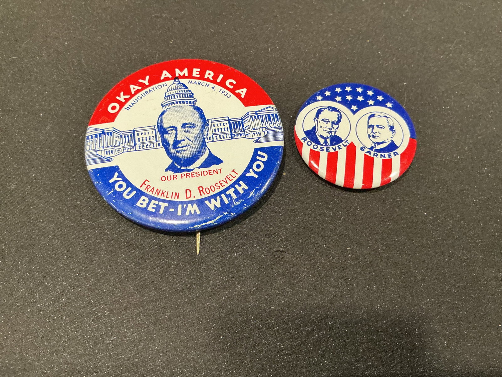FDR Roosevelt Garner Limited Edition Reproduction Button Pair (1 of 2)