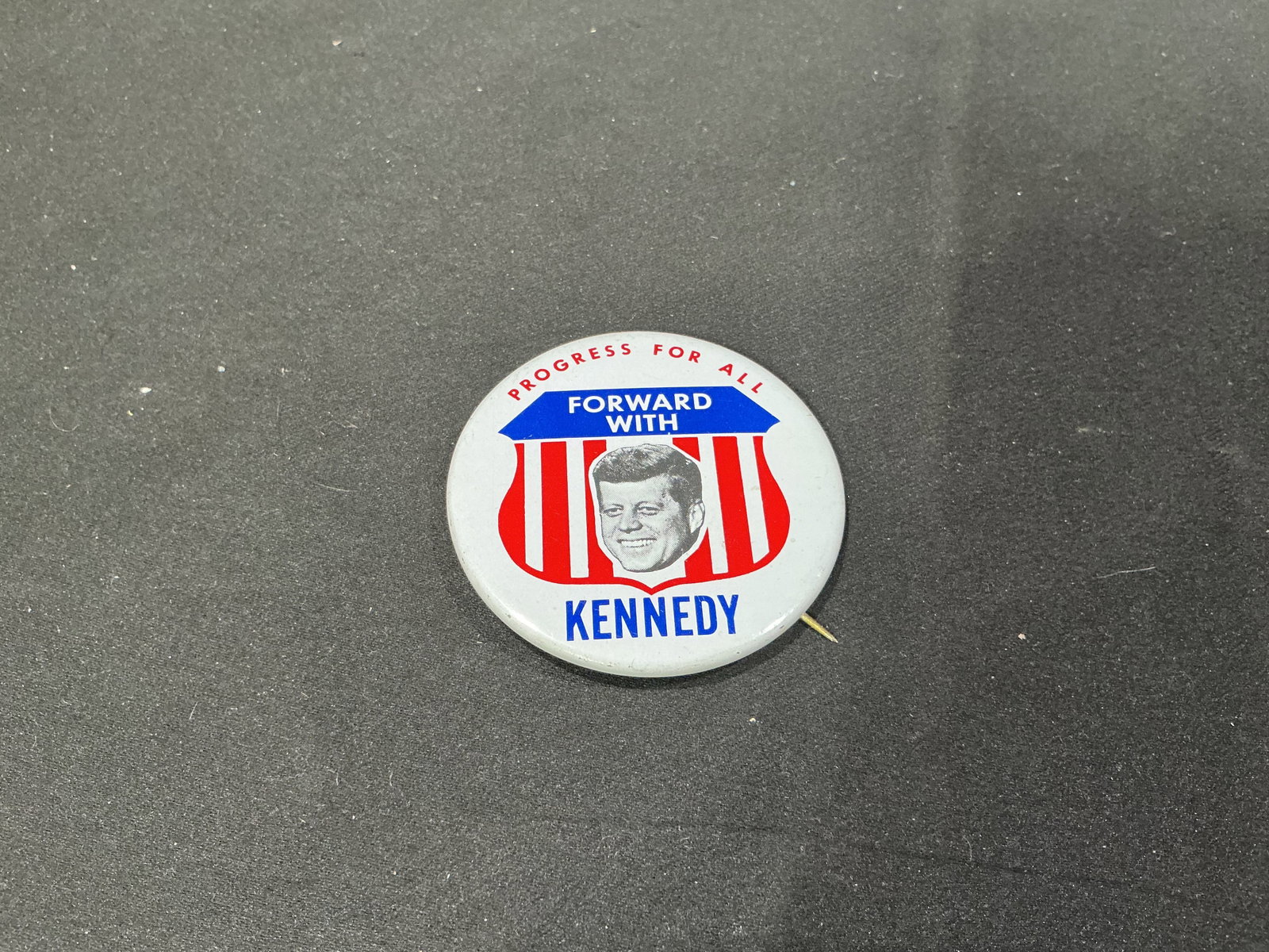 John F. Kennedy Progress For All Reproduction Campaign Pin (1 of 2)