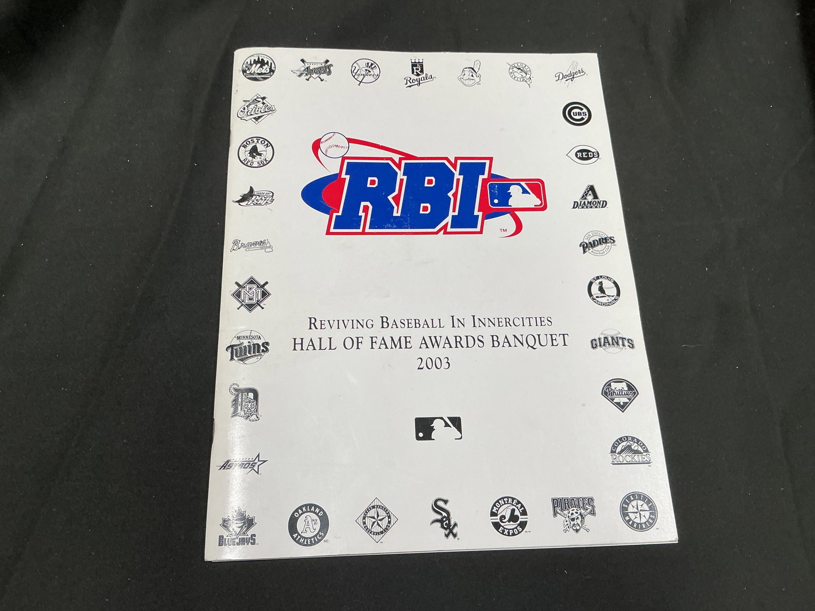 2003 MLB RBI Hall of Fame Awards Banquet Program: Presented for the first time in our auction, this original program was issued for the Reviving Baseball in Inner Cities (RBI) Hall of Fame Awards Banquet held June 26, 2003. The program features Major