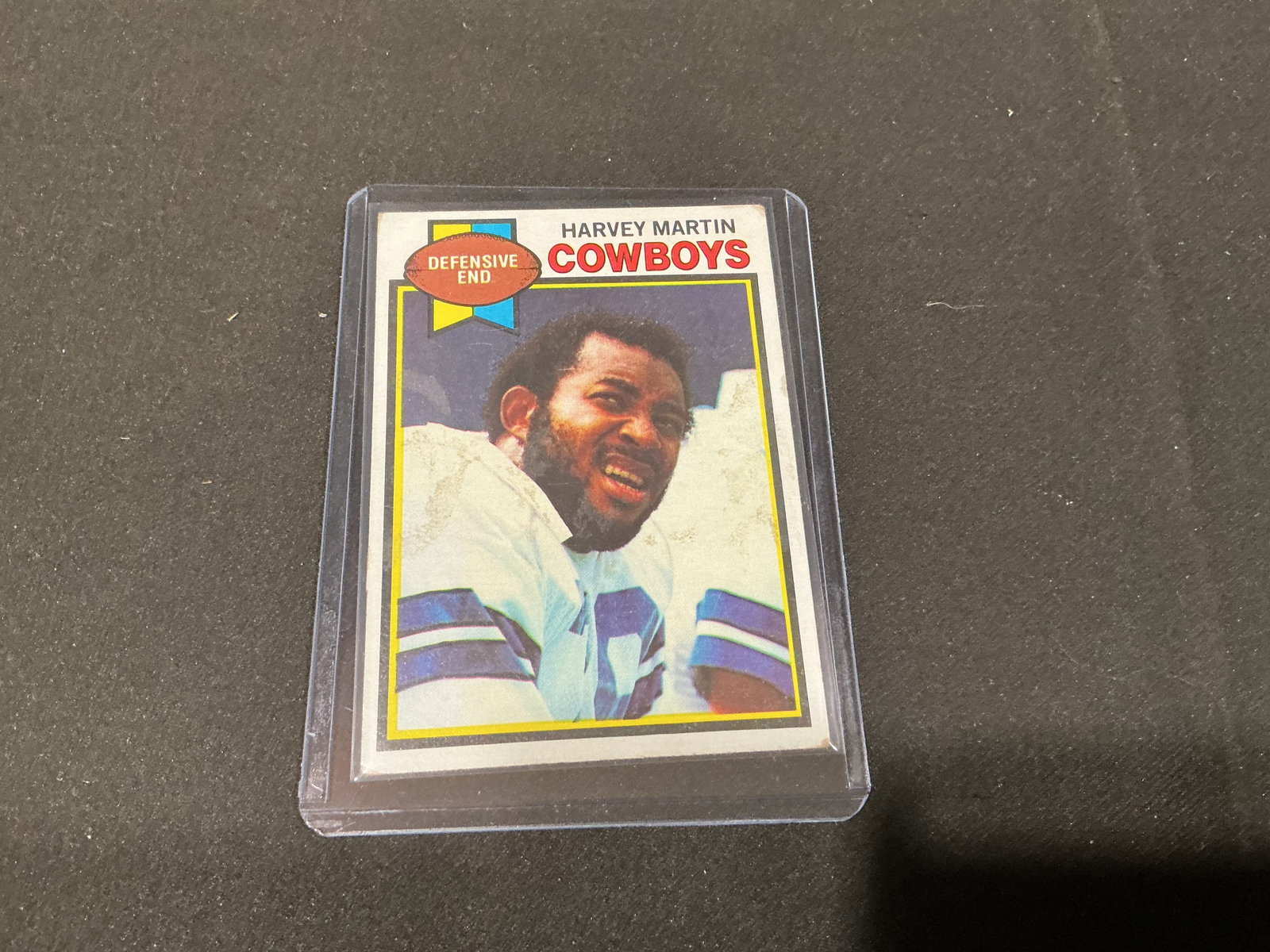 1979 Topps Harvey Martin Dallas Cowboys #510: Presented as a new offering, this 1979 Topps football card #510 features Dallas Cowboys defensive end Harvey Martin. The colorful portrait card highlights the Cowboys standout who was a four-time Pro 
