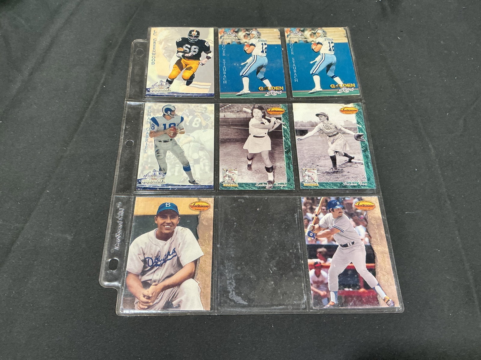 Roger Staubach L.C. Greenwood Sports Legends Card Lot: This first-time mixed sports card grouping brings together football and baseball legends from Ted Williams Card Company releases. Highlights include two Roger Staubach #77 cards, L.C. Greenwood #61,