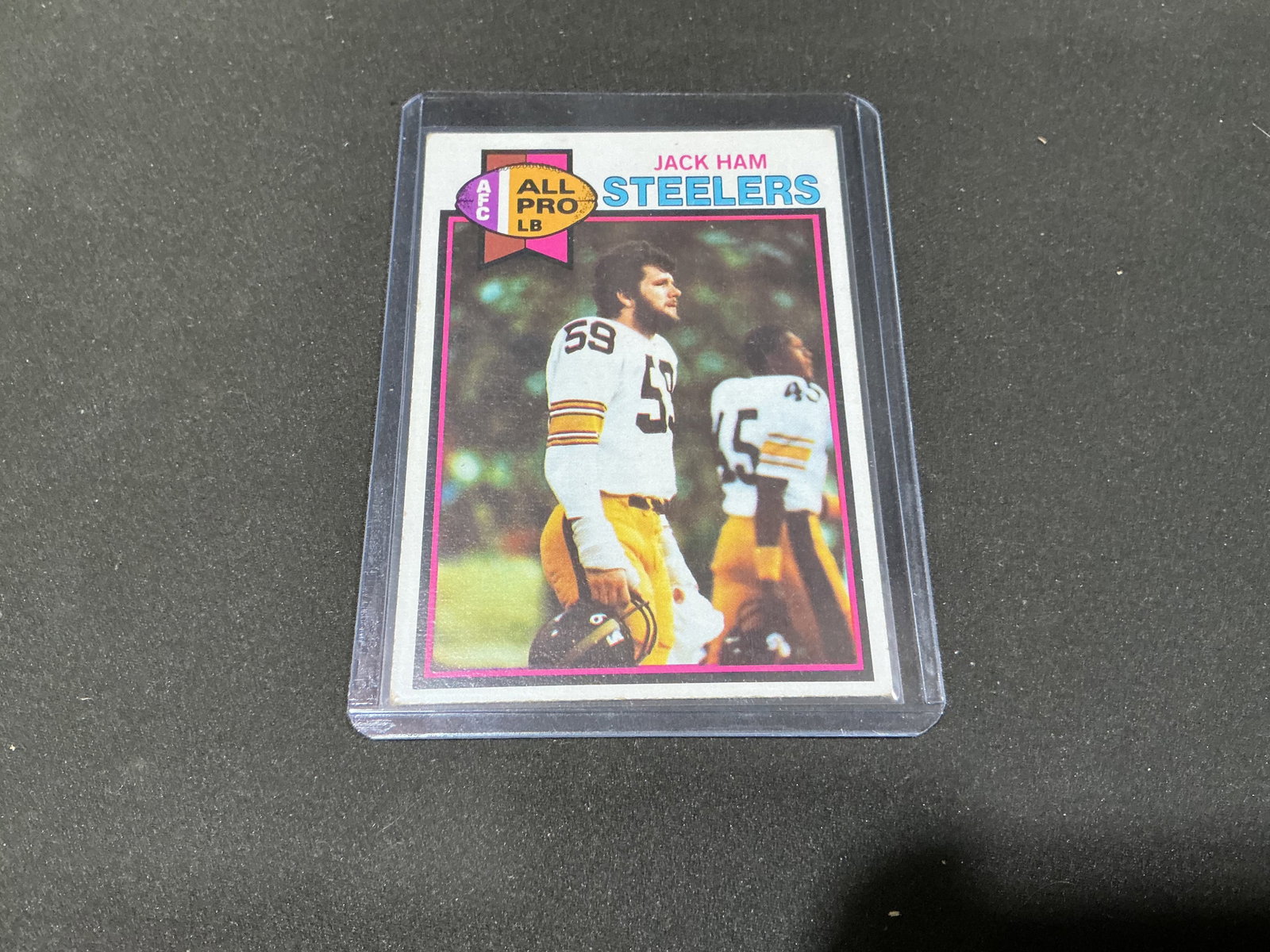1979 Topps Jack Ham All-Pro Steelers #320: Hall of Fame linebacker Jack Ham is featured in his Pittsburgh Steelers uniform on this 1979 Topps All-Pro football card #320. The card dates from the Steelers' championship era and highlights one of