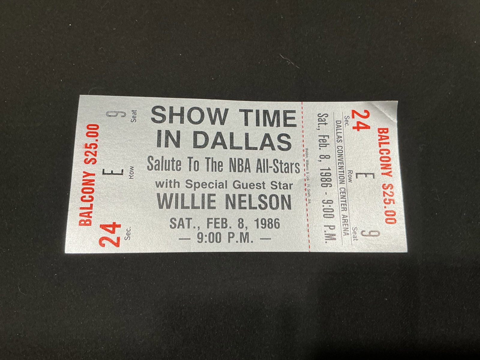 1986 NBA All-Star Willie Nelson Dallas Concert Ticket (1 of 2)