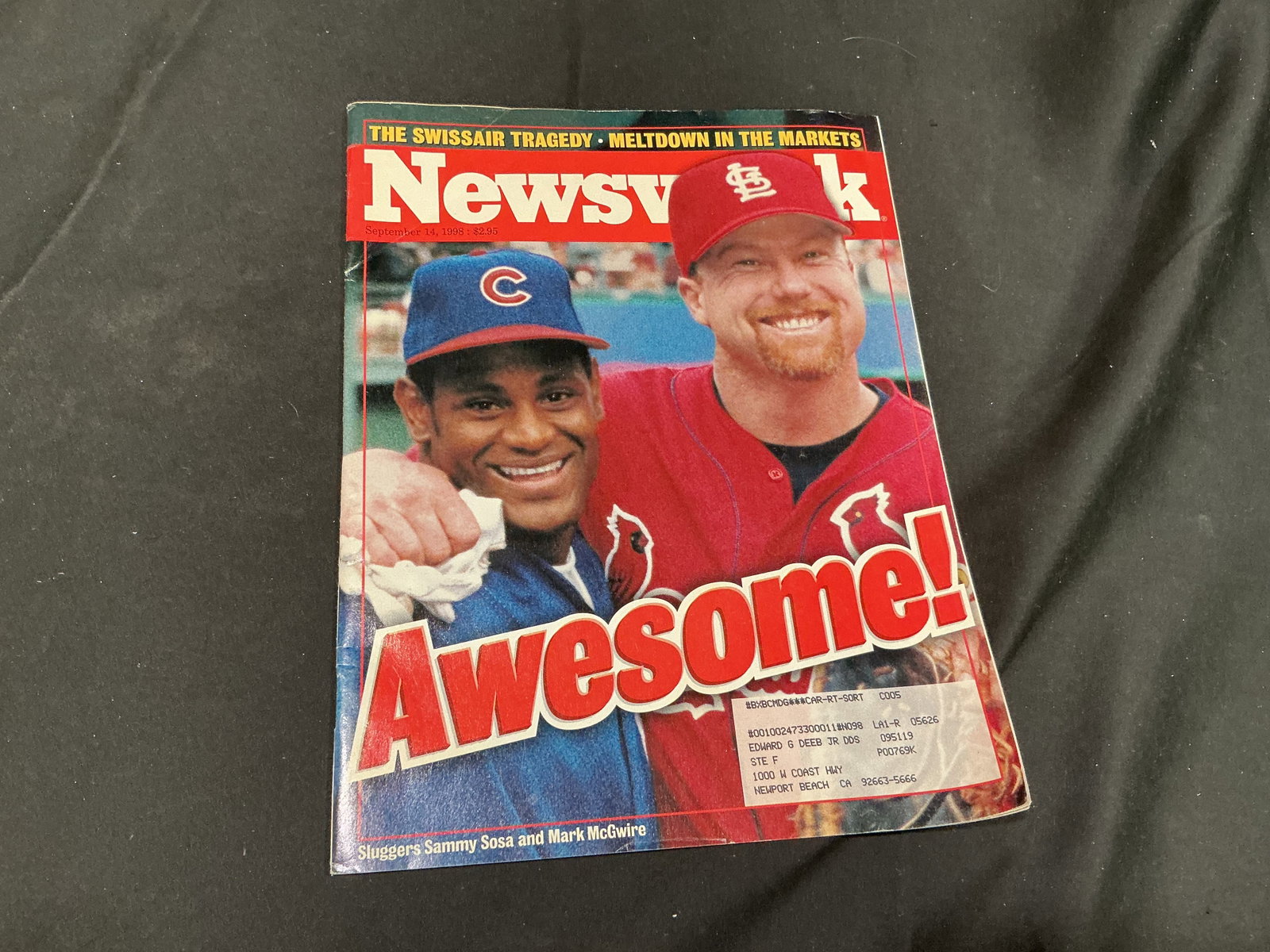 1998 Newsweek Sammy Sosa Mark McGwire Home Run Race: Sammy Sosa and Mark McGwire share the cover of the September 14, 1998 issue of Newsweek beneath the headline "Awesome!" during the historic season in which their pursuit of baseball's single-season ho