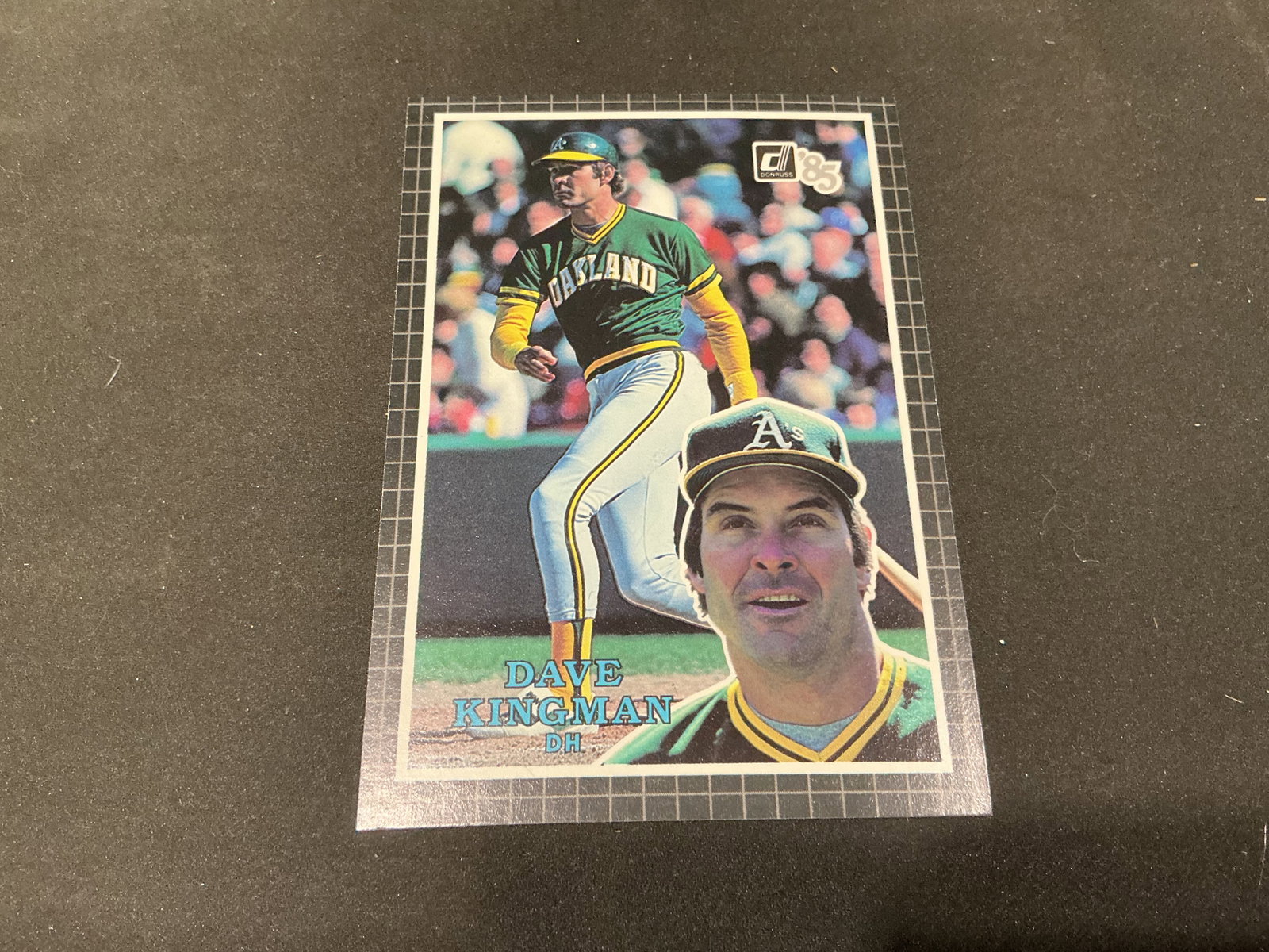 Jumbo 1985 Donruss Dave Kingman Oakland Athletics #32: Slugger Dave Kingman is pictured in Oakland Athletics green and gold on this 1985 Donruss baseball card #32. The card dates from Kingman's second season with Oakland and highlights the prolific