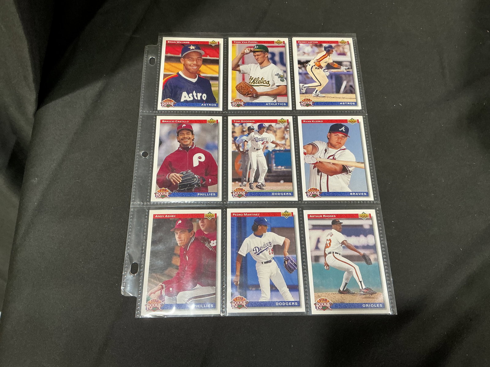 1993 Upper Deck Star Rookie Baseball 10-Card Lot Pedro Martinez: Featuring Pedro Martinez among a strong group of early-1990s prospects, this 10-card 1993 Upper Deck Star Rookie baseball lot also includes Ryan Klesko, Kenny Lofton, Todd Van Poppel, Brian Williams, 