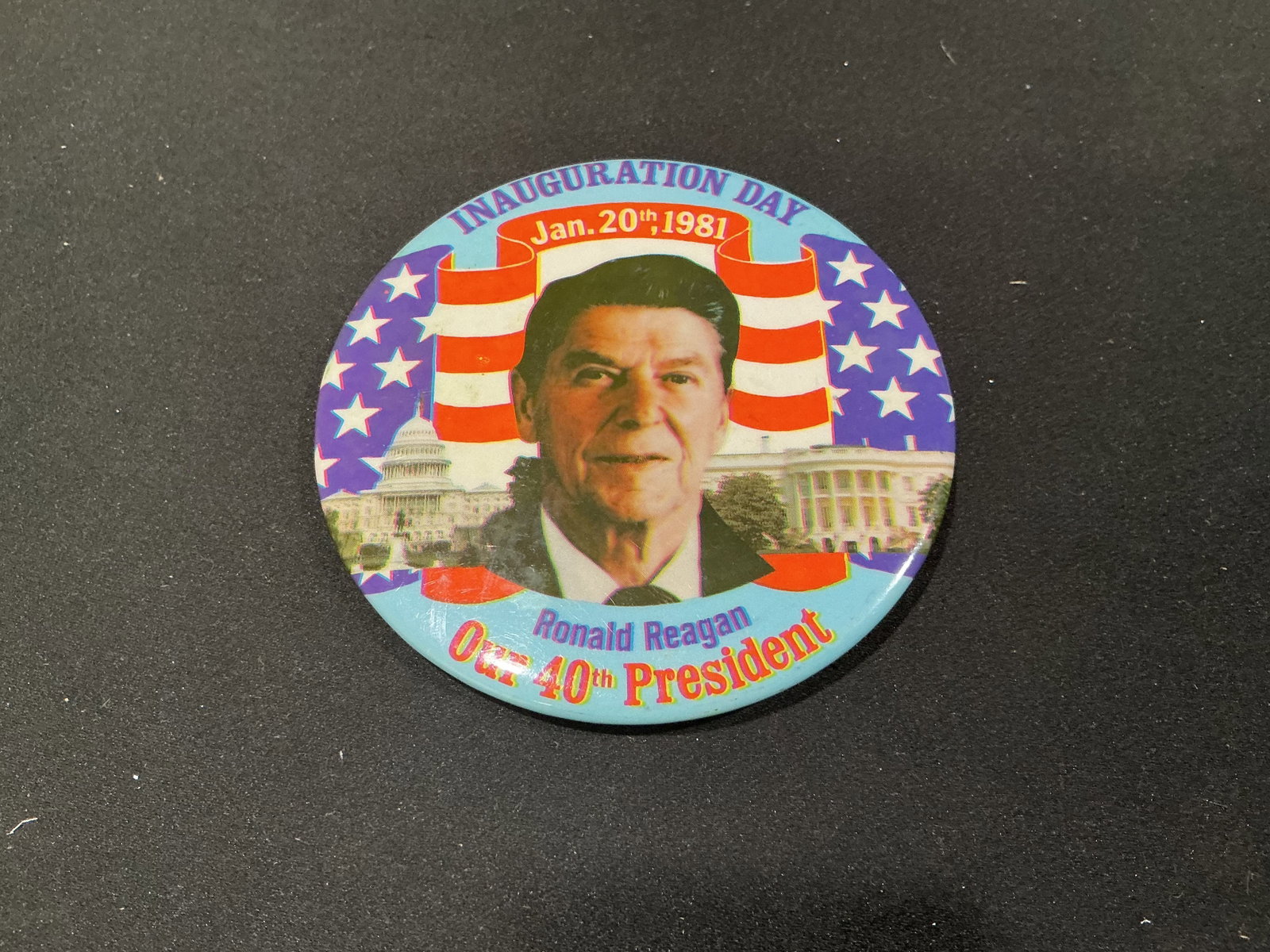 1981 Ronald Reagan 40th President Inauguration Day Button: Returning to the auction, this original 1981 Ronald Reagan presidential inauguration button commemorates Reagan taking office as the 40th President of the United States on January 20, 1981. The colorf