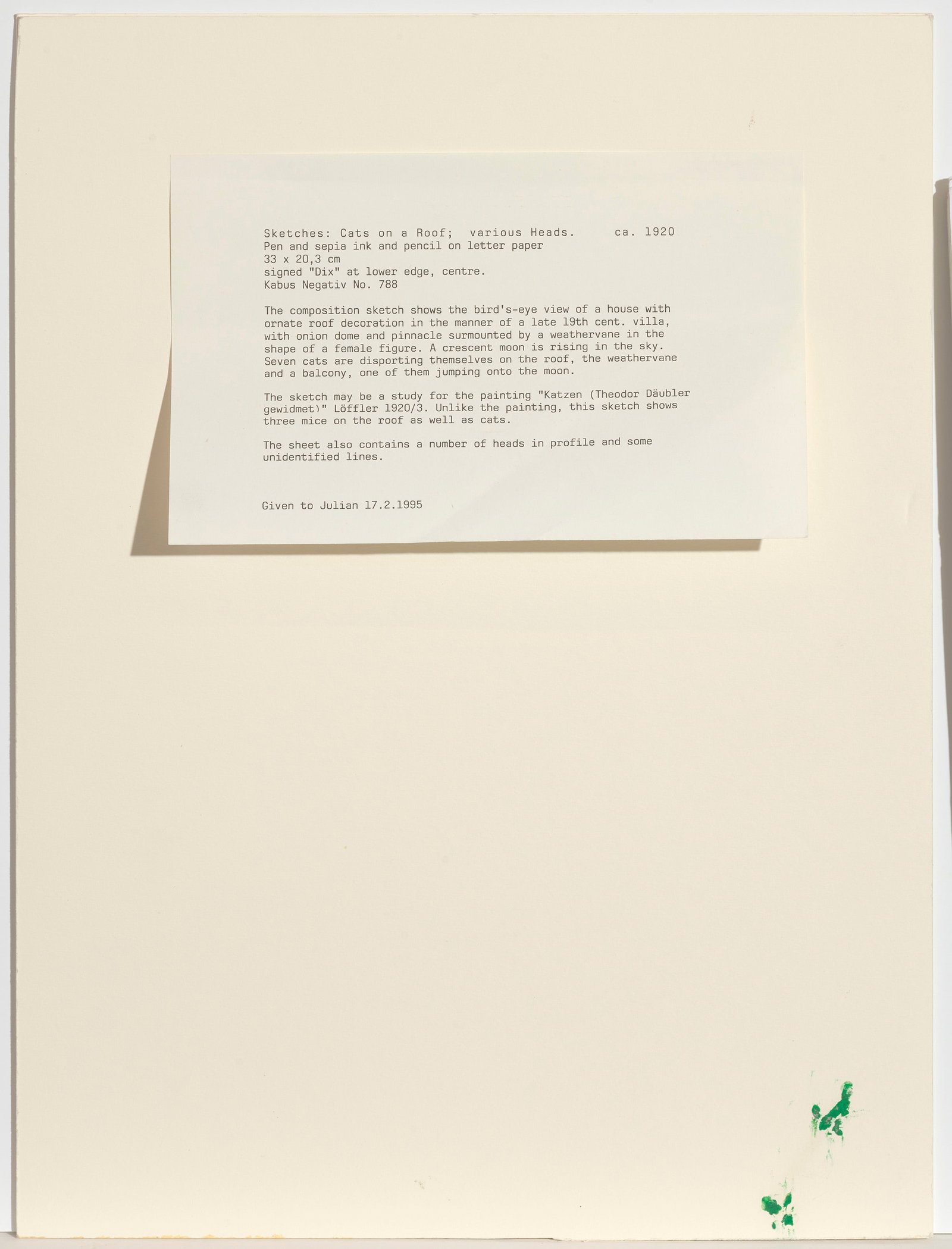 OTTO DIX - Various Studies: Cats on a Roof, Heads with Annotations - 2