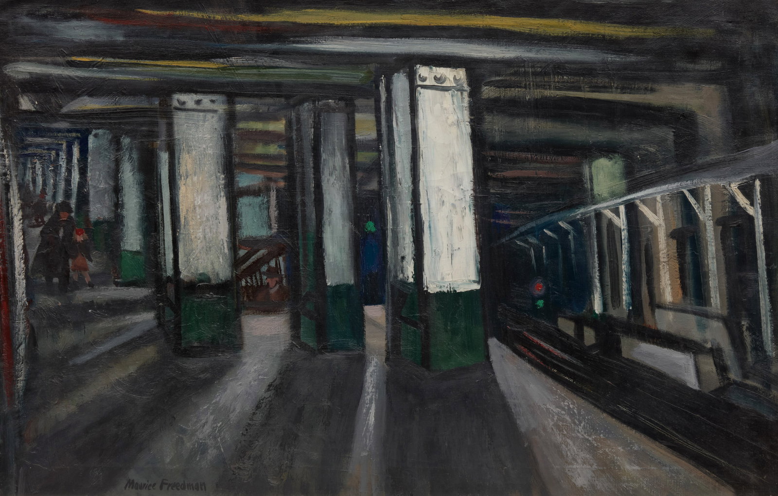 MAURICE FREEDMAN - Subway 81st., 1950: oil on linen signed lower left; titled and dated 1950 on a gallery label on the reverse Created: 1950Size22 × 34 inMediumoil on linenProvenanceGreenhut Galleries, Portland Private Collection,