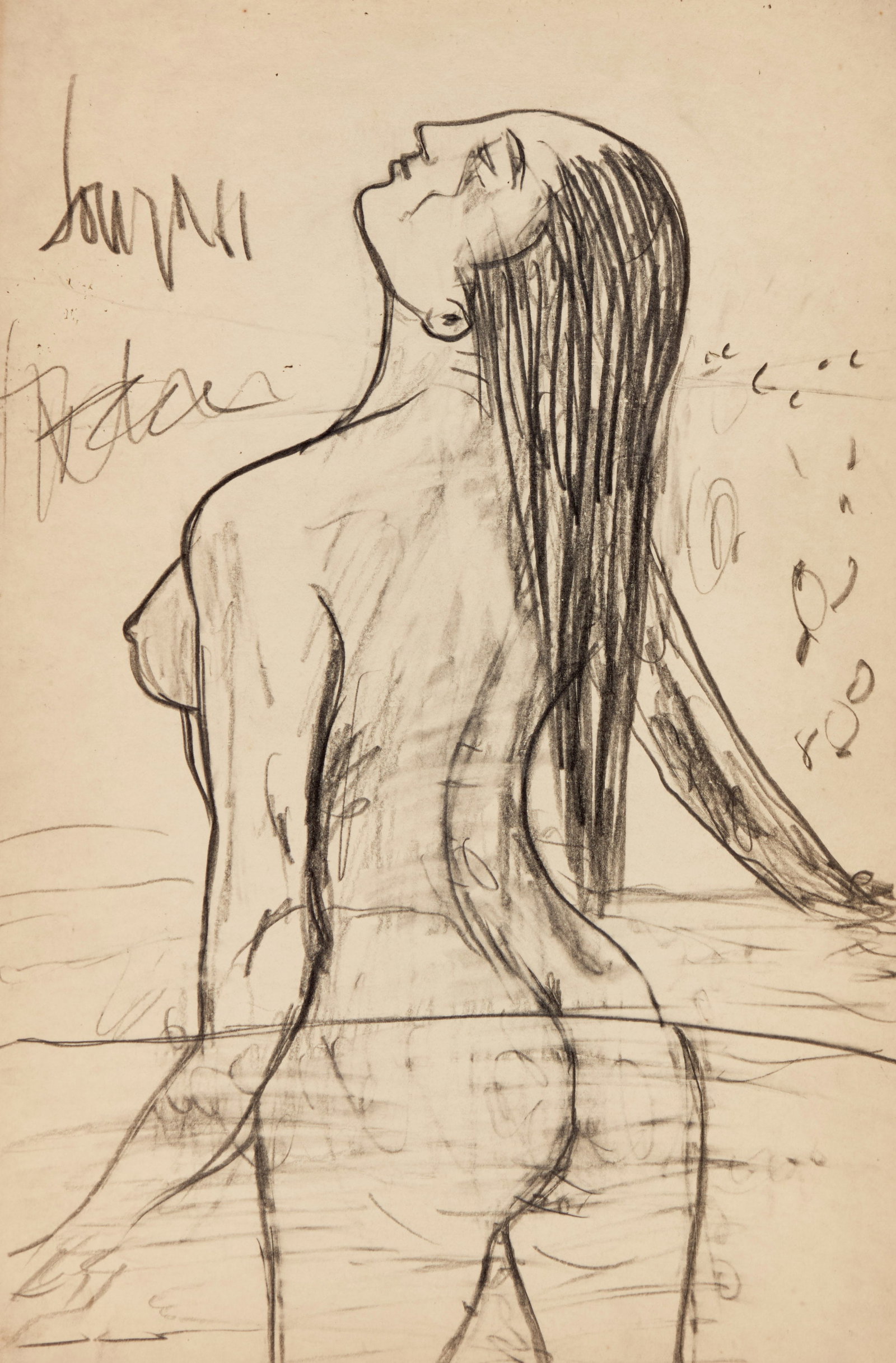 FRANCIS NEWTON SOUZA - Nude with Head Back in the Ocean: graphite signed and dated 1961 upper left; unframedMediumgraphiteProvenanceAcquired directly from the Artist Private Collection