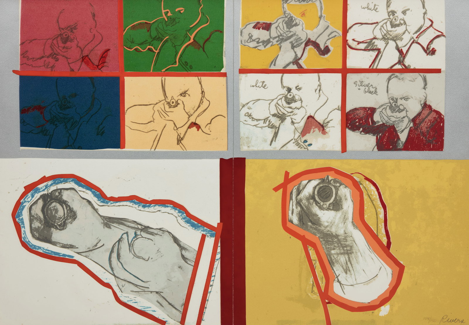 LARRY RIVERS - Ready-Aim and Two Hands (from the Portfolio “Some (Visual) Afterthoughts on the: two screenprints and mixed media - Ready Aim: 19.5 x 27.75 ins (49.53 x 70.48 cms)- Two Hands: 19 x 27 ins (48.26 x 68.58 cms)each signed and numbered 104/150 lower right Created: 1970Size19.5