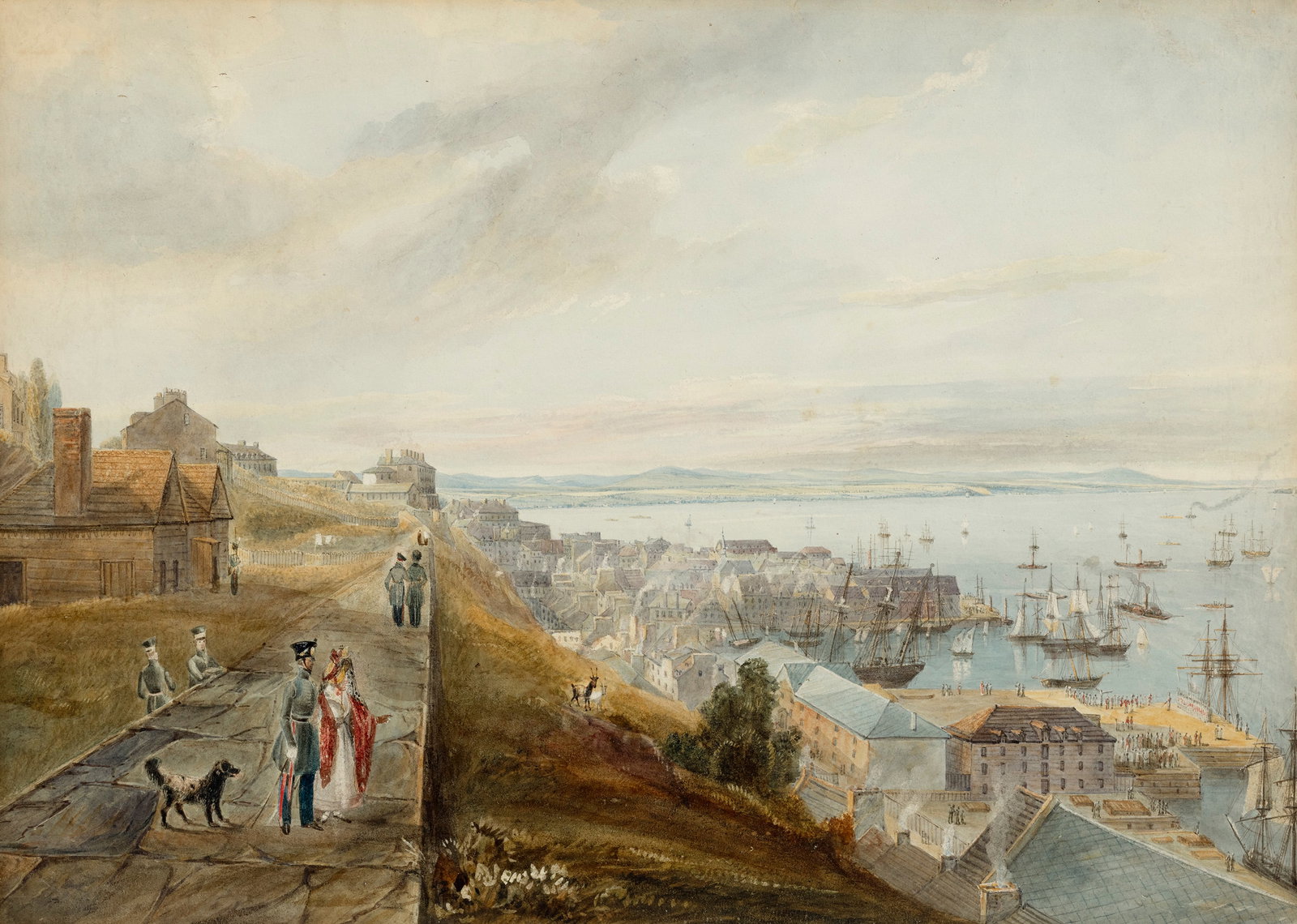 James Pattison Cockburn, The Lower Town and King's Wharf from the Upper Town, Quebec, 1833 (1 of 4)