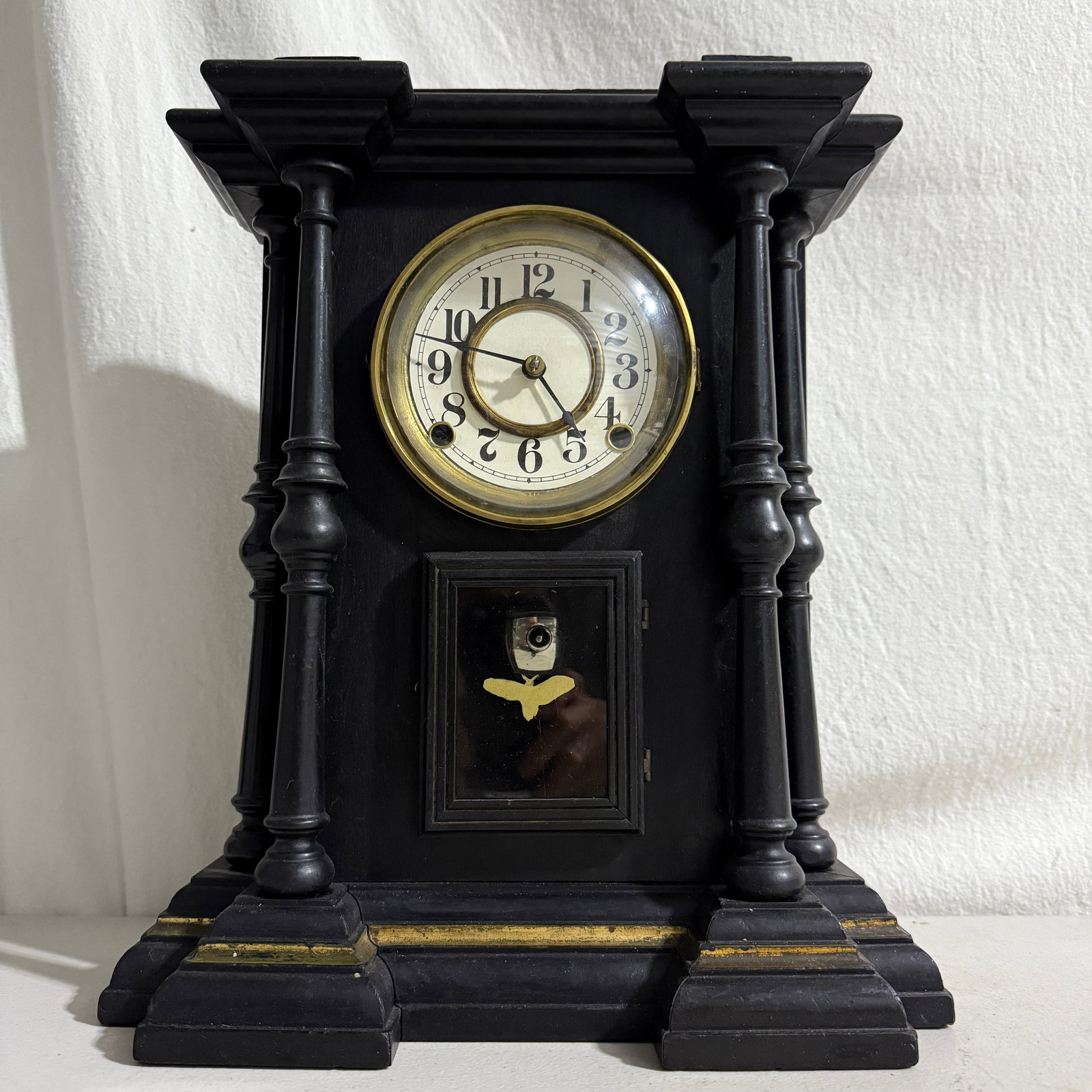 American Black Mantel (pillar & scroll / “Adamantine-style”) clock 1895–1920 - 11