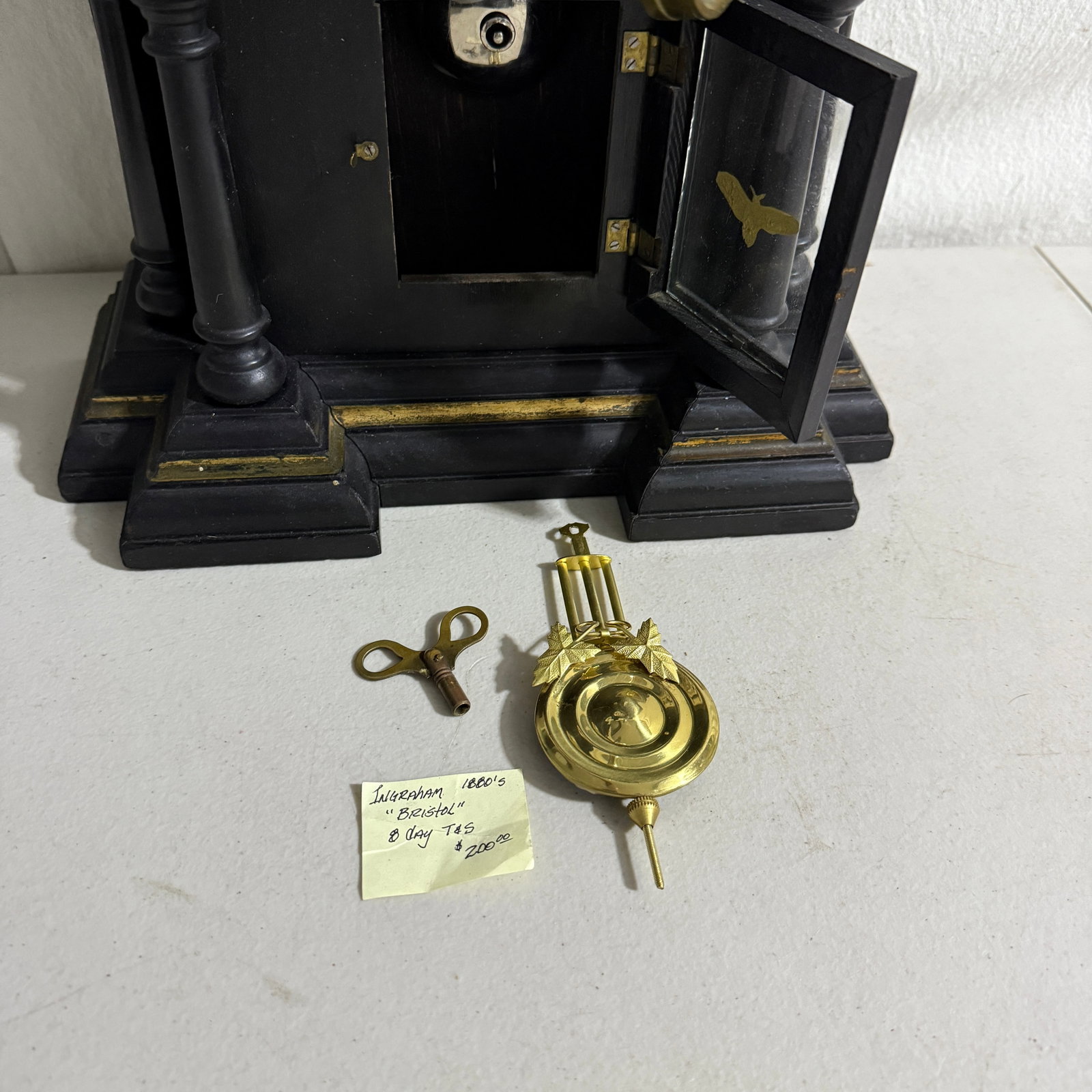 American Black Mantel (pillar & scroll / “Adamantine-style”) clock 1895–1920 - 9