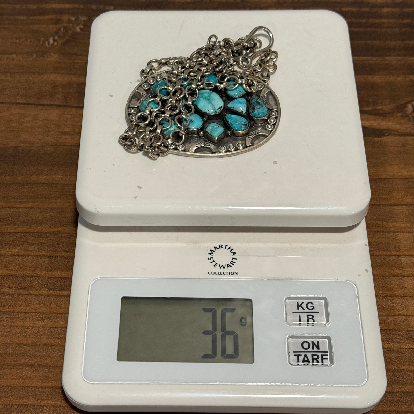 Hespera Sterling Silver and Turquoise cluster pendant with 18" necklace, 36 grams - 11