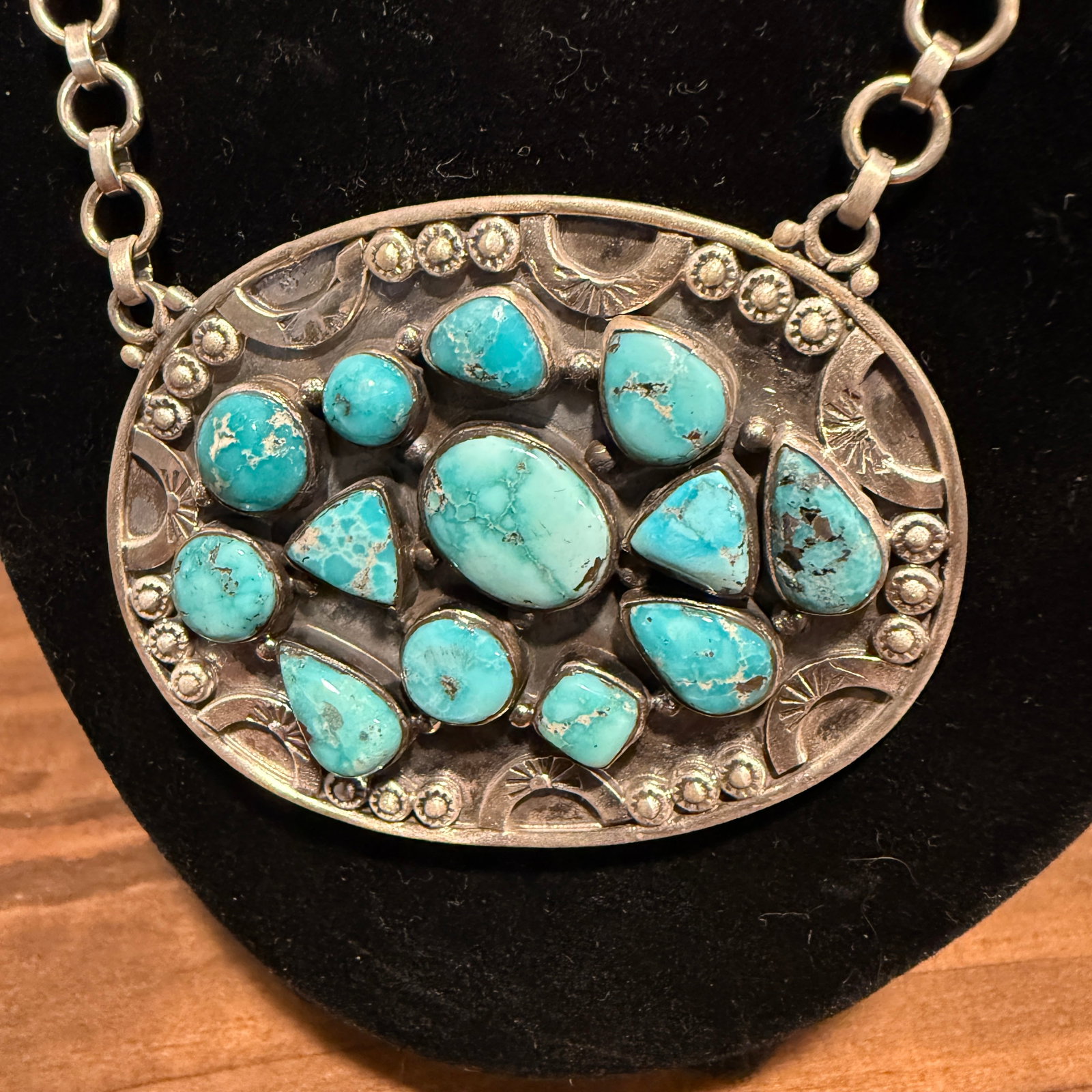Hespera Sterling Silver and Turquoise cluster pendant with 18" necklace, 36 grams - 3