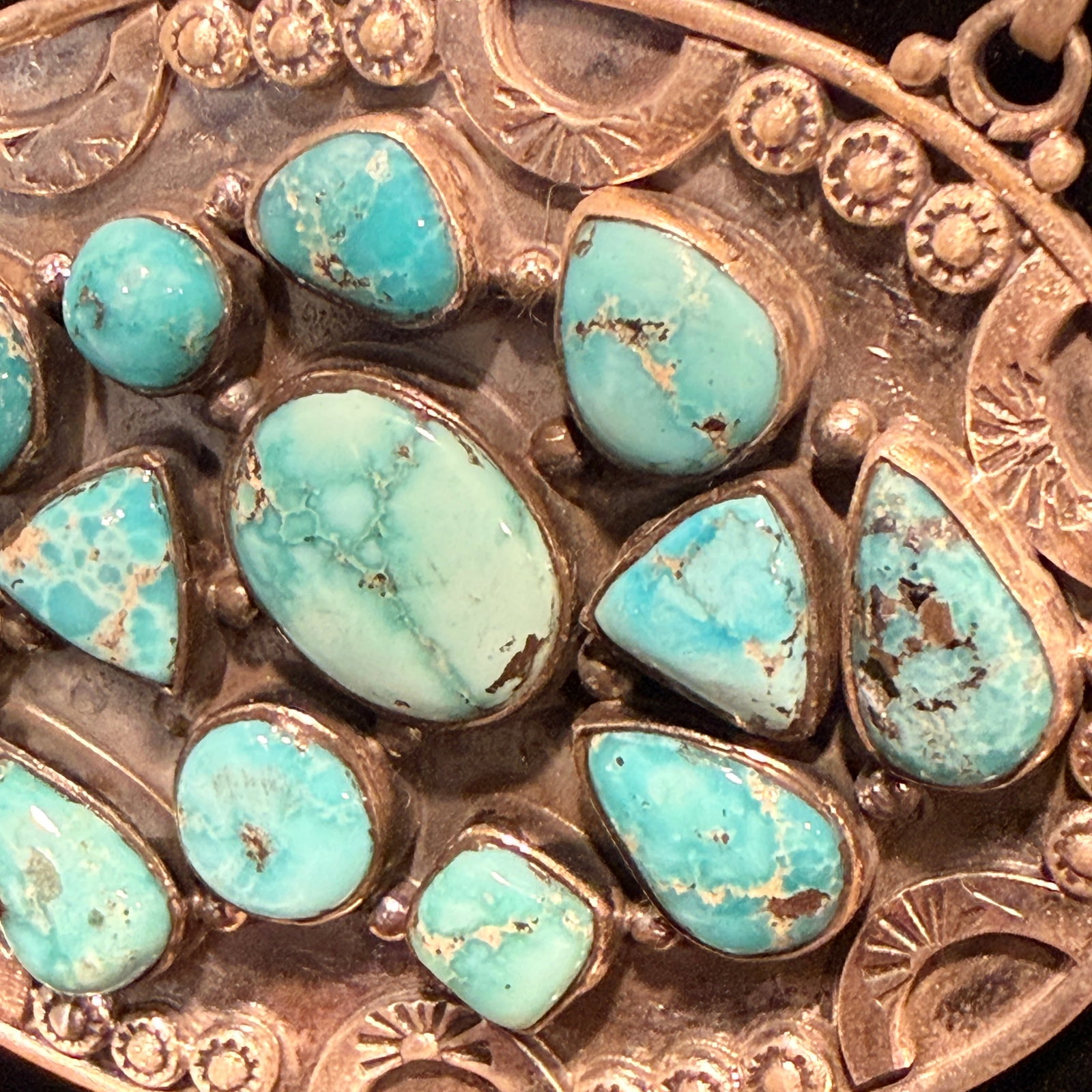 Hespera Sterling Silver and Turquoise cluster pendant with 18" necklace, 36 grams - 7