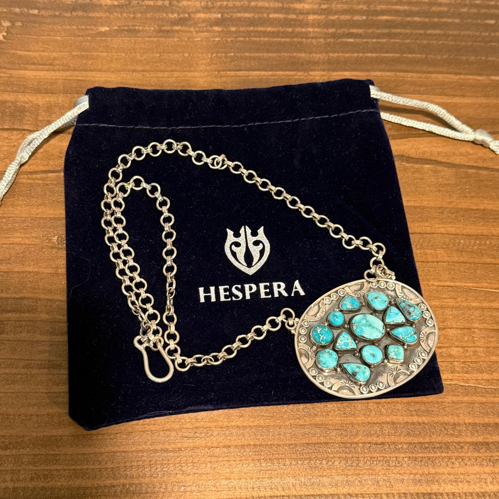 Hespera Sterling Silver and Turquoise cluster pendant with 18" necklace, 36 grams - 9