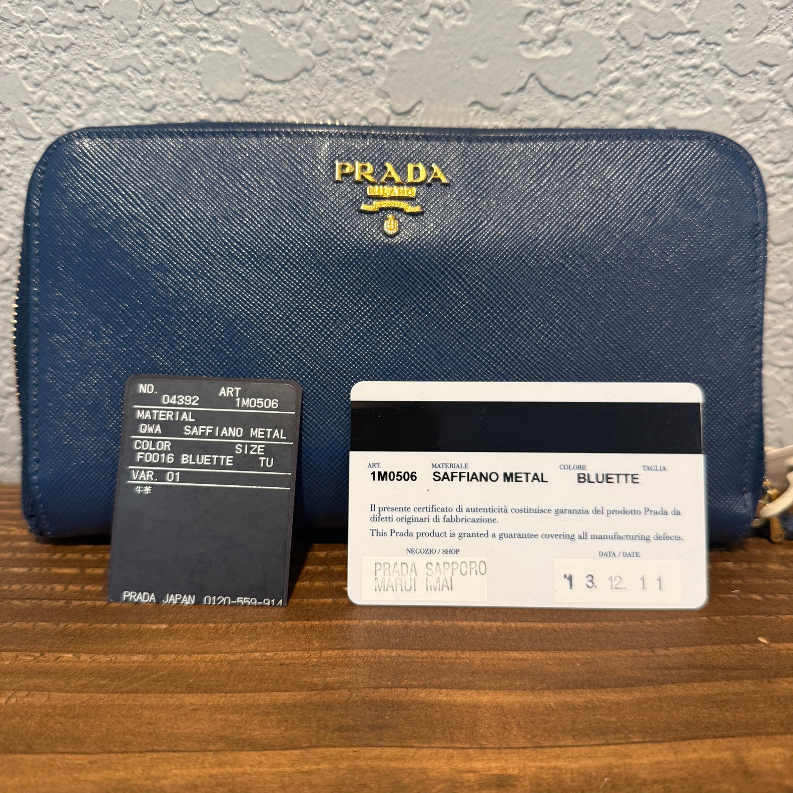 Prada Blue Saffiano Leather Zip Around Wallet Long Designer Wallet - 5