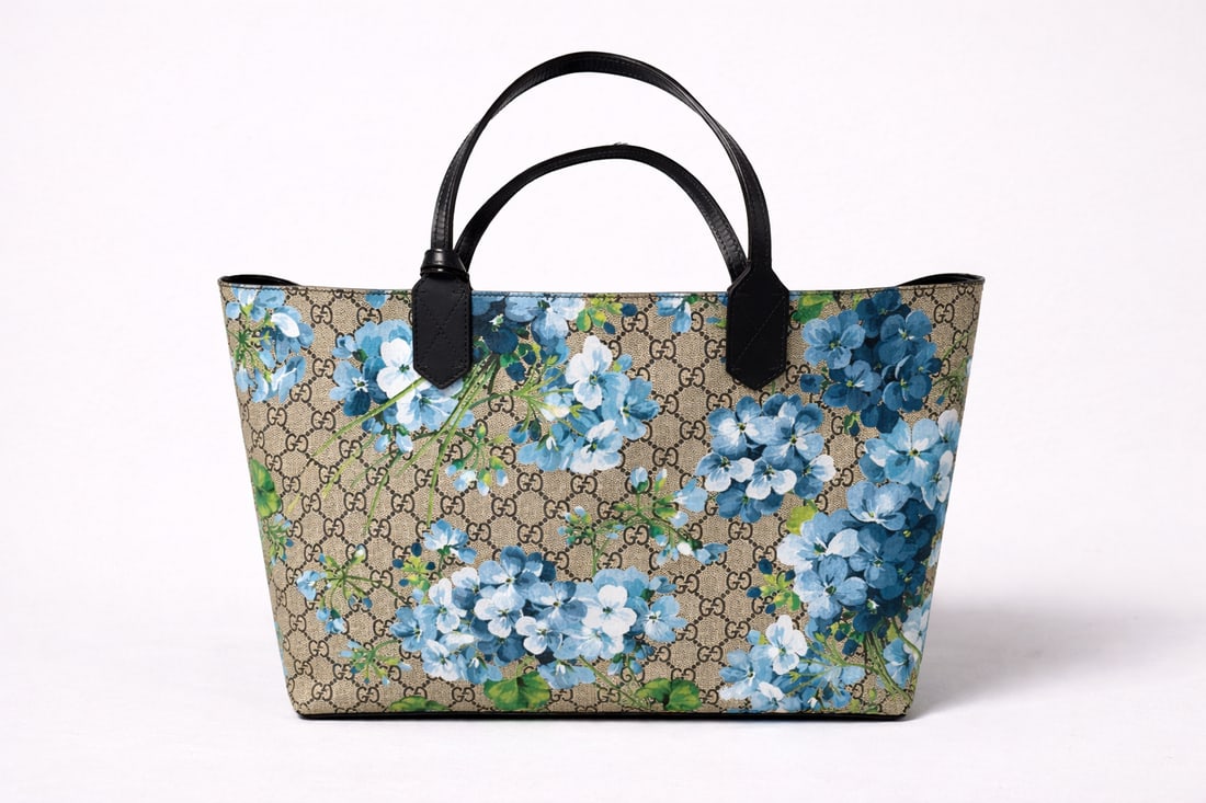 Gucci GG Supreme Blooms Floral Tote Bag Blue Flowers Canvas Handbag (1 of 13)