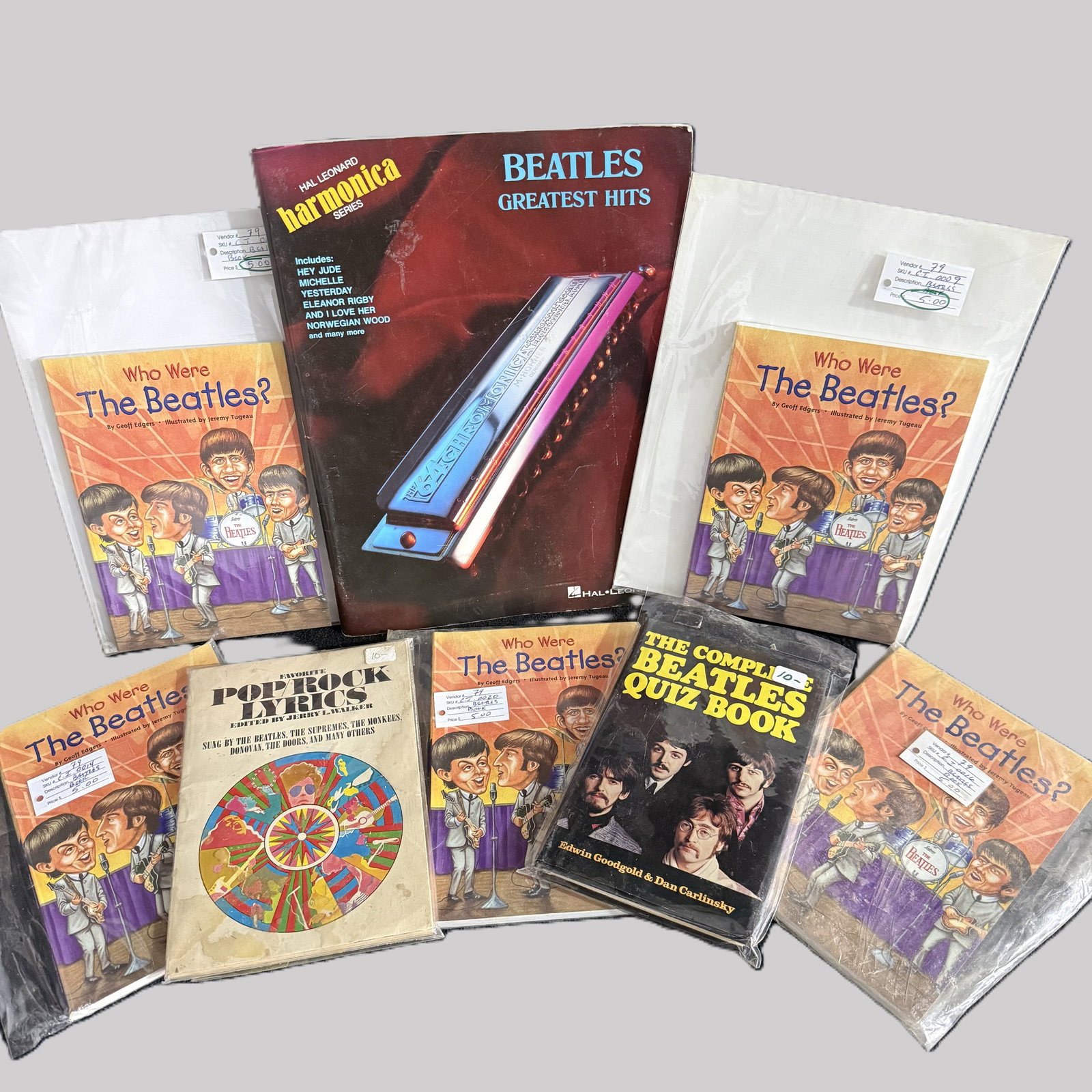 Vintage Beatles Books Lot Who Were The Beatles Quiz Book Harmonica Sheet Music Pop Rock Lyrics (1 of 5)