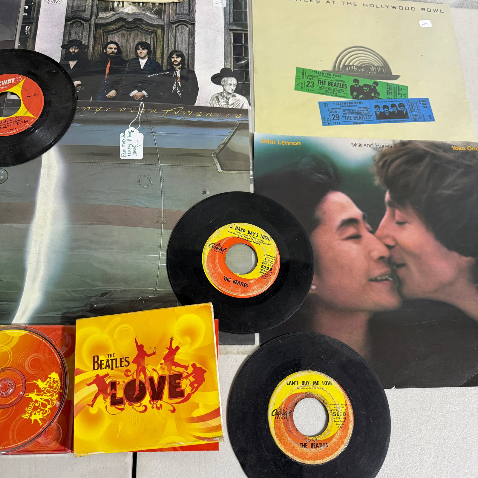 Beatles Vinyl Record Lot + 45s Meet The Beatles Rubber Soul Hollywood Bowl Lennon LP Bundle - 4