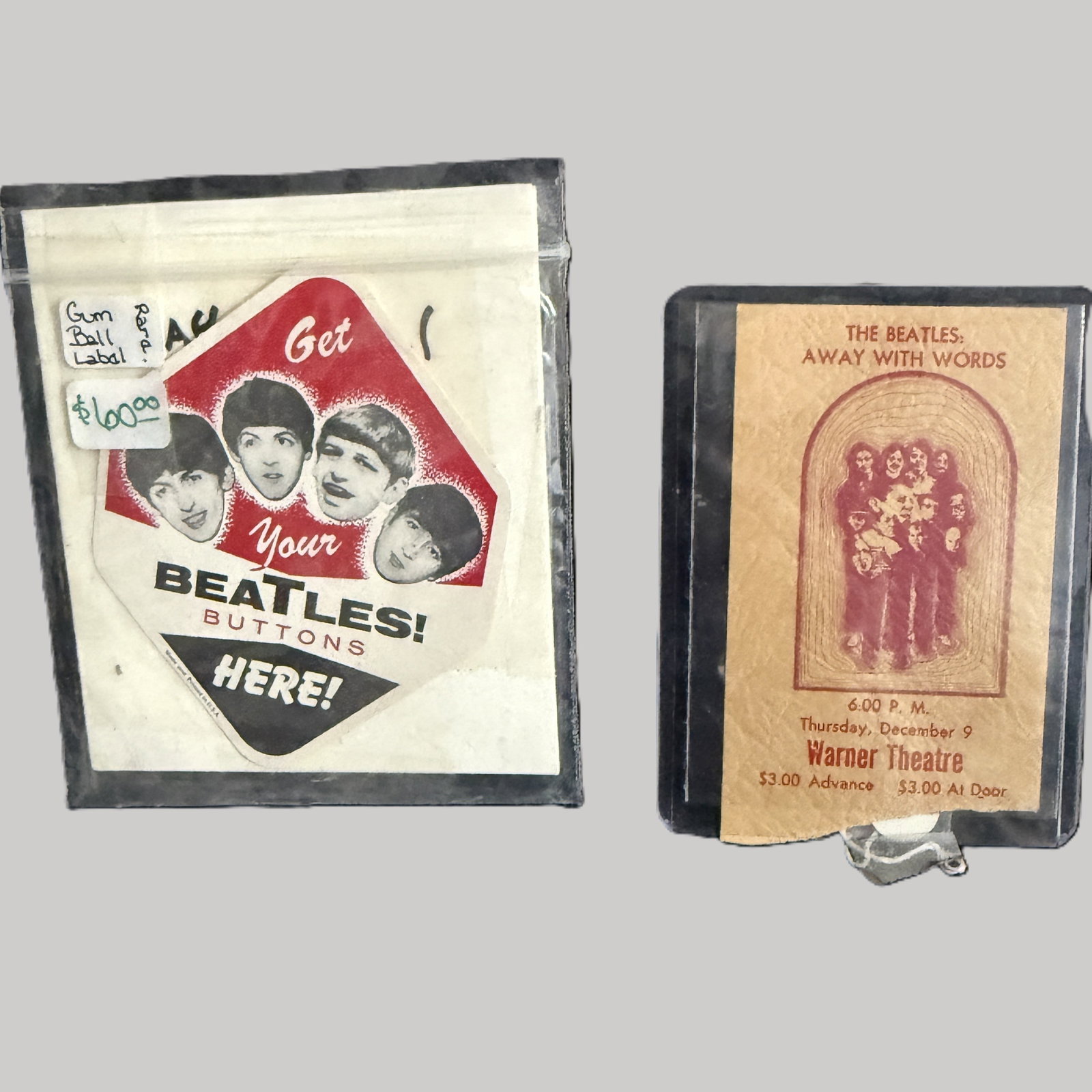 Vintage Beatles Ephemera Lot – “Get Your Beatles Buttons” Gum Ball Label + “ (1 of 5)