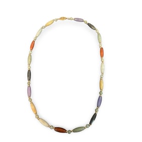 Vintage Multi-Color Jade & 14K Gold Necklace