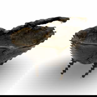 Mid-Century Bronze Brutalist Sculpture: Attractive Mid Century sculpture made in the Brutalist style c. 1968. Made of solid bronze in a bowl shaped design with three pedestal legs. Artist Unknown.