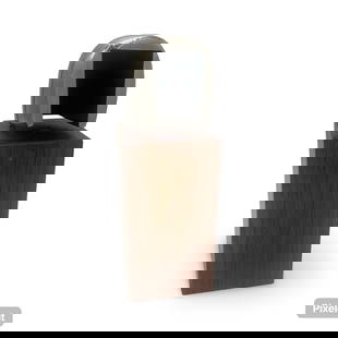 Mid Century Style Abstract Sculpture: This mid century style abstract sculpture is made of a wooden base with a metal helmet shaped top. Is signed and appears to have been created in 1993, but the artist is unknown.