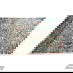 Antique Persian Monarchy Poster: This colorful and unique Persian Monastry lithography poster is linen backed and is signed by the artist. Poster Measures 22in x 32in.