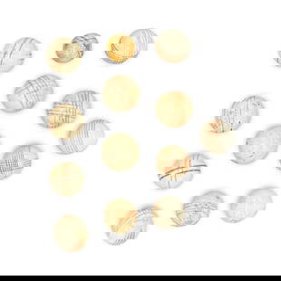 Antique German "China" Marbles.: Collection includes 13 white marbles with faint red and black stripes. These ceramic marbles are from the late 1800's.