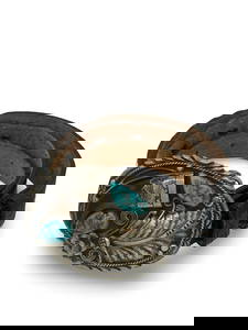 Navajo Style Native American Sterling Silver Belt Buckle with Tooled Leather belt (small)