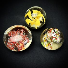 Lot of 3 Art Glass Paperweights