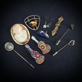 Vintage Jewelry Lot Cameo, Micromosaic, Pins