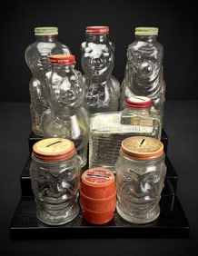 Lot of Vintage Glass Bottle & Jar Coin Banks